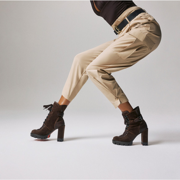 Christian Louboutin Macademia 100 Brown Platform Block Heel Combat Boot 39.5 - Picture 5 of 14